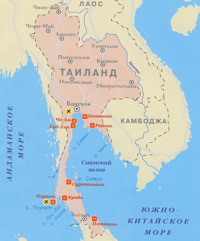 Паттайя на карте Тайланда